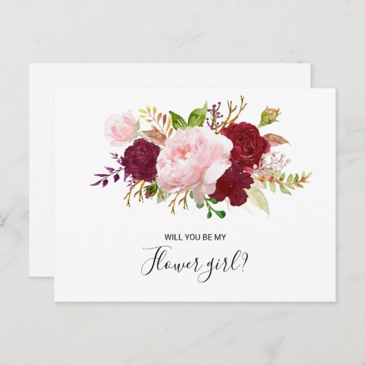 Red Tropical en Romantisch Bloemenmeisje Uitnodiging Briefkaart (Voorkant / Achterkant)