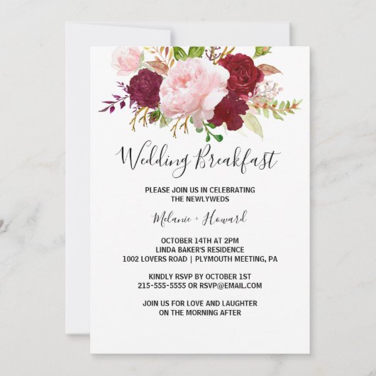 Red Tropical en romantisch bruiloft ontbijt Kaart (Voorkant)