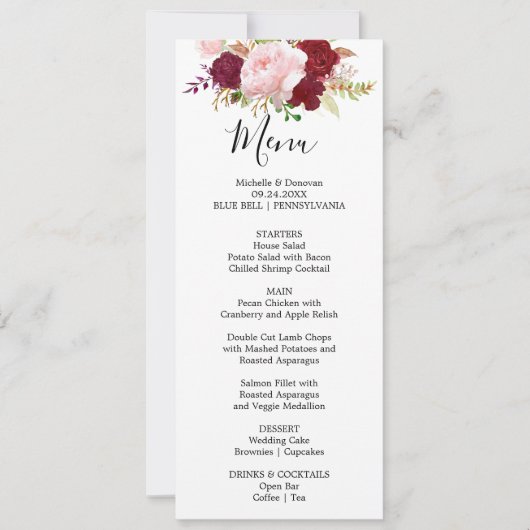 Red Tropical en Romantisch Dinner Menu Kaart (Voorkant)