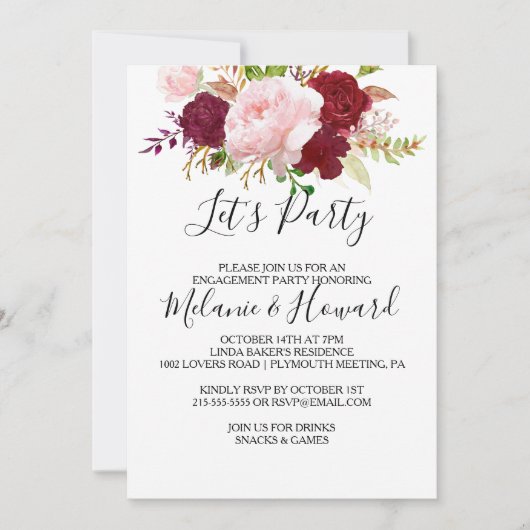 Red Tropical en romantisch Let's Party Kaart (Voorkant)