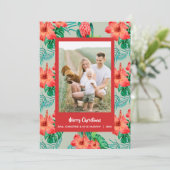 Red Tropical Floral kerstfoto Feestdagenkaart (Staand voorkant)
