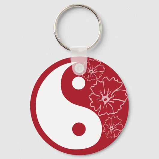 Red Tropical Flower Yin Yang Sleutelhanger (Voorkant)