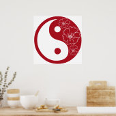 Red Tropical Flower Yin Yang Symbol Poster (Keuken)