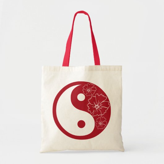 Red Tropical Flower Yin Yang Symbol Tote Bag (Voorkant)