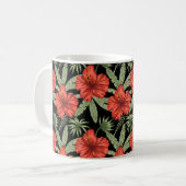 Red tropical flowers seamless pattern green leaves koffiemok (Voorkant links)