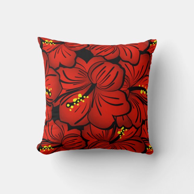 Red Tropical Hawaiian Hibiscus Flower design Kussen (Voorkant)