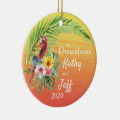 Red Tropical Parrot Palm Leaf Flowers noemt foto Keramisch Ornament (Rechts)