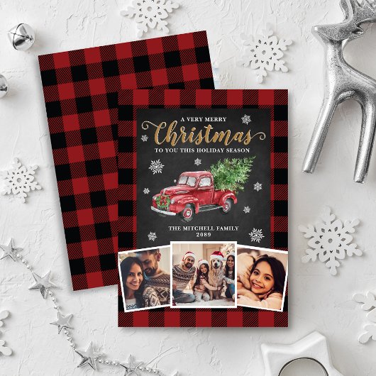  Red Truck 3 Foto Buffalo met kerstmis Feestdagenkaart