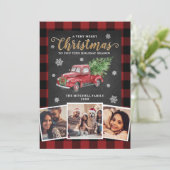  Red Truck 3 Foto Buffalo met kerstmis Feestdagenkaart (Staand voorkant)