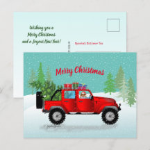 Red Truck 4x4 met Sable Sheltie, Santa Hat