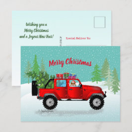 Red Truck 4x4 met Sable Sheltie, Santa Hat Feestdagenkaart