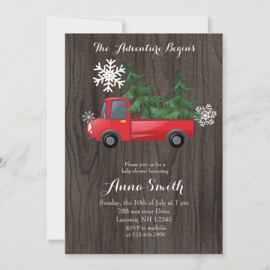 Red Truck Adventure Rustic Baby shower Invitation Kaart (Voorkant)