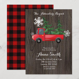 Red Truck Adventure Rustic Baby shower Invitation Kaart