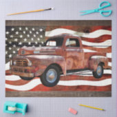 Red Truck American Flag Rustic Barn Board Tissuepapier (Craft)