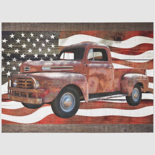 Red Truck American Flag Rustic Barn Board Tissuepapier (Voorkant)