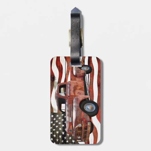  Red Truck Amerikaanse vlag Bagagelabel (Achterkant verticaal)