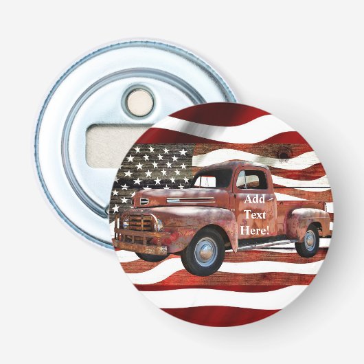  Red Truck Amerikaanse vlag Button Flesopener (Voorkant)