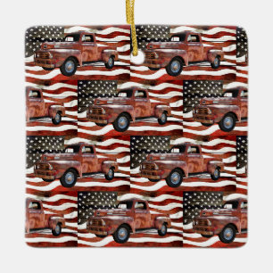 Red Truck Amerikaanse vlag Keramisch Ornament