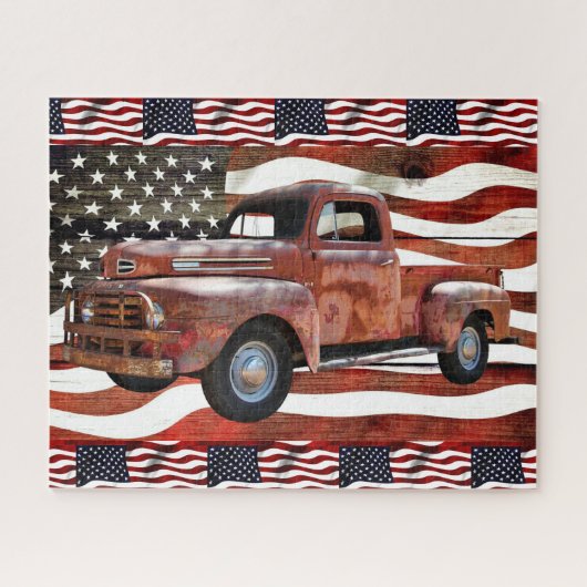 Red Truck Amerikaanse vlag Legpuzzel (Horizontaal)