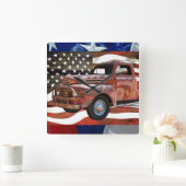  Red Truck Amerikaanse vlag Vierkante Klok (Huis)