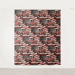  Red Truck Amerikaanse vlag Wandkleed