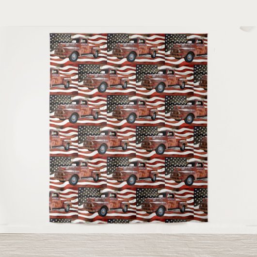 Red Truck Amerikaanse vlag Wandkleed (Voorkant)