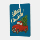 Red truck and Christmas tree custom Metalen Ornament (Voorkant links)