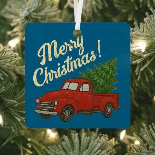 Red truck and Christmas tree custom Metalen Ornament (Insitu)