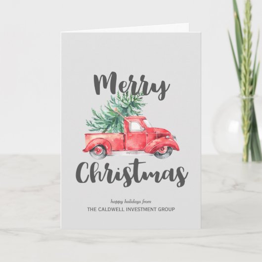Red Truck and Tree Corporate Holiday Feestdagen Kaart (Voorkant)