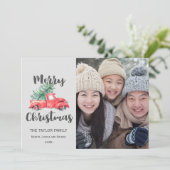 Red Truck and Tree kerstfoto Feestdagenkaart (Staand voorkant)