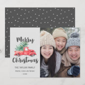 Red Truck and Tree kerstfoto Feestdagenkaart (Voorkant / Achterkant)