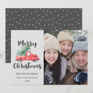 Red Truck and Tree kerstfoto Feestdagenkaart