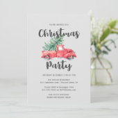 Red Truck and Tree Kerstparty Kaart (Staand voorkant)