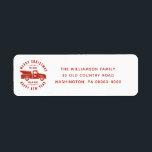 Red Truck and Tree Merry Christmas Retouradres Etiket<br><div class="desc">Red Truck and Tree Merry Christmas Happy New Year Return Adreslabel - met uw initiaal op de vrachtwagendeur en familienaam.</div>
