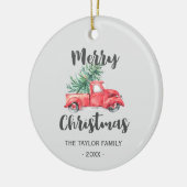 Red Truck and Tree Merry kerstfeestdag Keramisch Ornament (Links)