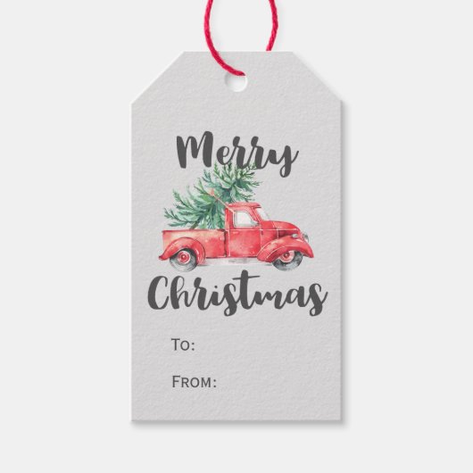 Red Truck and Tree Merry-kerstnaam Cadeaulabel (Voorkant)