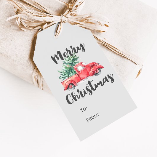 Red Truck and Tree Merry-kerstnaam Cadeaulabel