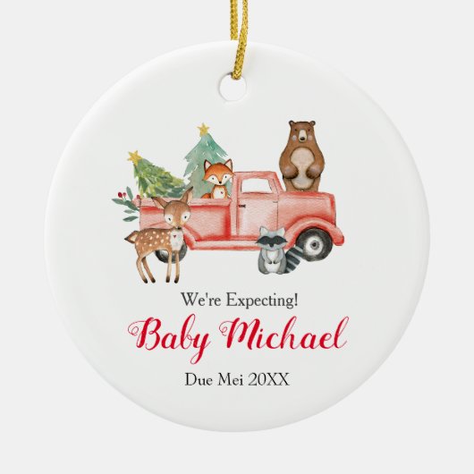 Red Truck Animal dat we verwachten van ouders Keramisch Ornament (Voorkant)