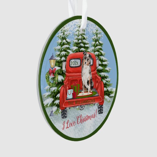  Red Truck Australian Shepherd Dog Ornament (voorkant)