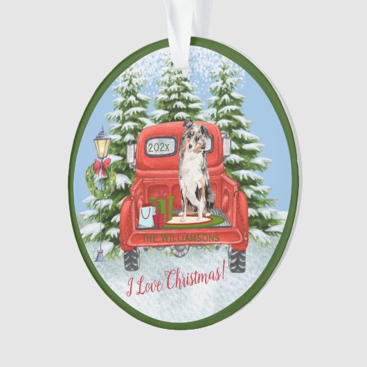  Red Truck Australian Shepherd Dog Ornament (voorkant)