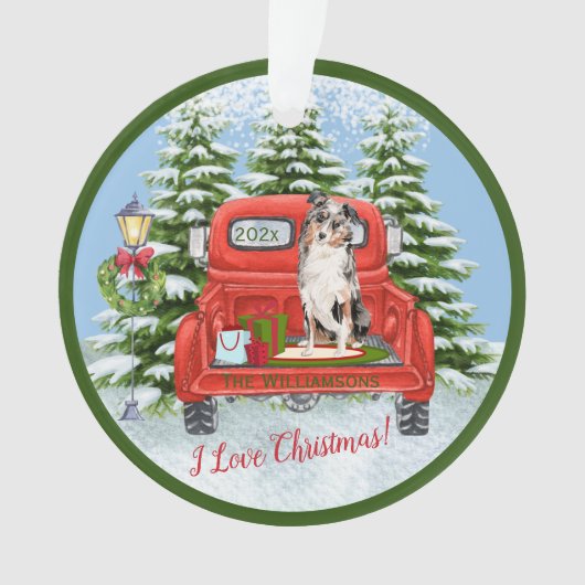  Red Truck Australian Shepherd Dog Ornament (voorkant)