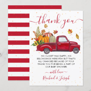 Red Truck Autumn Pumpkin Herfst Baby shower Bedankkaart