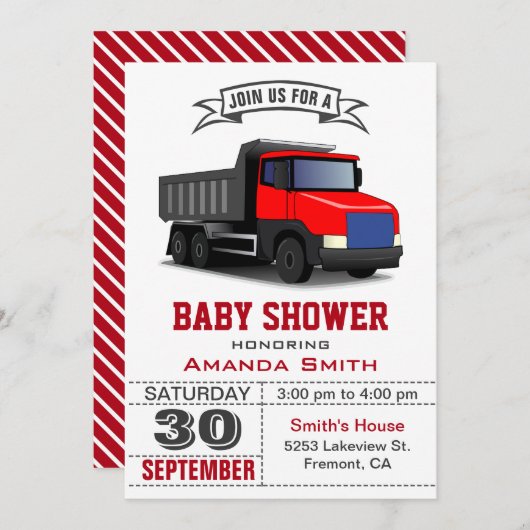 Red Truck Baby shower Invitation Kaart (Voorkant / Achterkant)