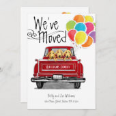  Red Truck Balloons Labrador Dogs Moving Aankondiging (Voorkant / Achterkant)