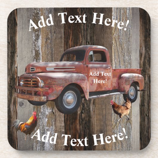 Red Truck Barn Board  Wood Rustisch Hout Bier Onderzetter (Voorkant)