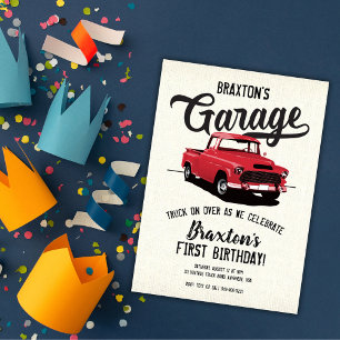 Red  Truck Birthday Party Invitation Kaart