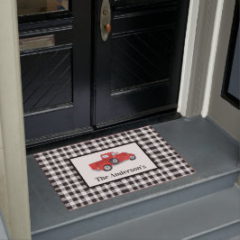  Red Truck Black en White Buffalo Check Deurmat