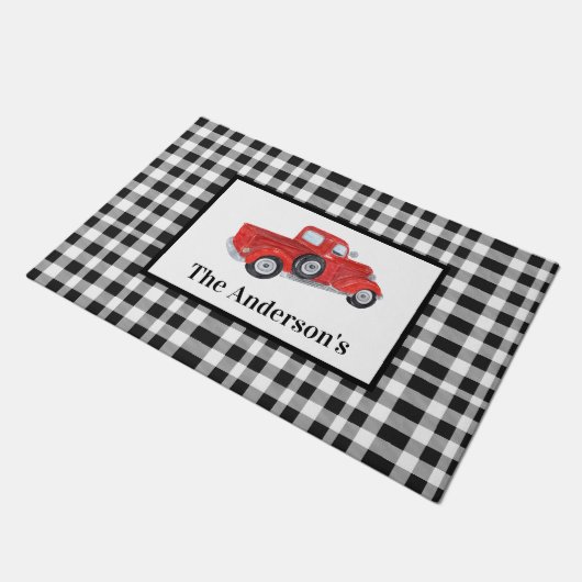  Red Truck Black en White Buffalo Check Deurmat (Schuin)