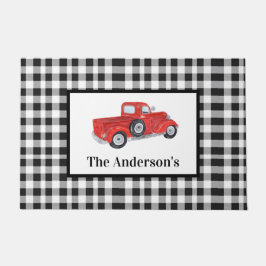  Red Truck Black en White Buffalo Check Deurmat