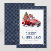 Red Truck Blue Buffalo Waterverf Kerstmis Feestdagenkaart (Voorkant / Achterkant)